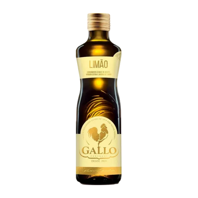 Bottle of Gallo olive oil lemon with a gold cap on a white background