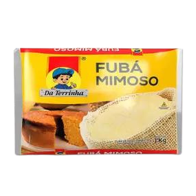 Packaging of Da Terrinha Fubá Mimoso, showing the product and an image of a traditional Brazilian dish possibly made with it.