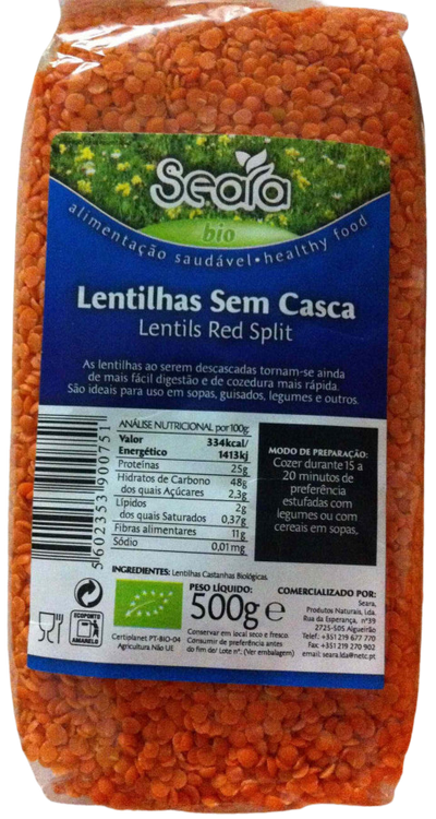 Lentilhas orgânicas descascadas - 500g