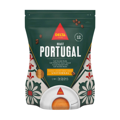 Delta Coffee Roast Portugal package with decorative design on a white background