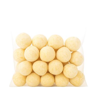 Bag of cheese balls pão de queijo on a white background