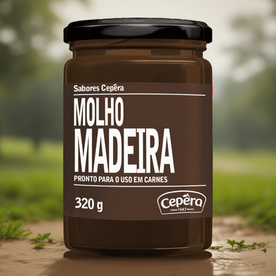 Jar of Ceperã Madeira sauce with a brown label