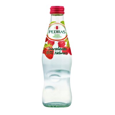 A bottle of Pedras Salgadas Red Fruits Mineral Water with Sparkling, 250ml.