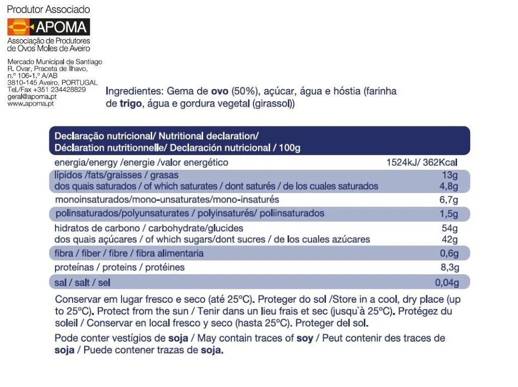 Nutritional label with APOMA branding on a white background