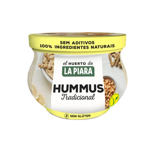 Jar of La Piana Hummus with a white background