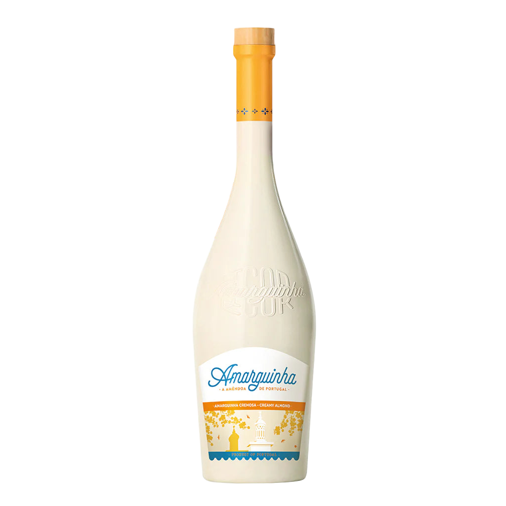 Bottle of Amarguinha liquor on a white background