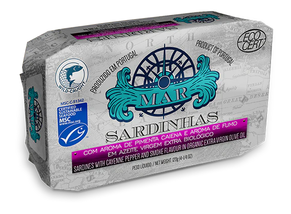 Mar Sardinen in nativem Bio-Olivenöl extra mit Cayennepfeffer und Raucharoma - 120 g