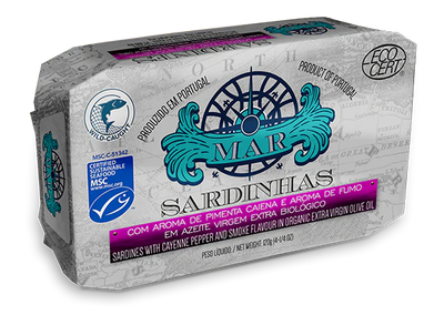 Mar Sardinen in nativem Bio-Olivenöl extra mit Cayennepfeffer und Raucharoma - 120 g