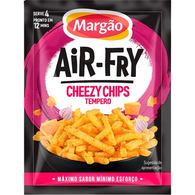 Packaging of Margón Air-Fry Cheezy Chips with a pink and black design.