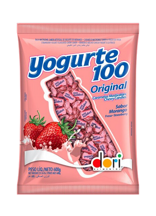 Bala Mastigável Yogurt 100 Morango - 600g