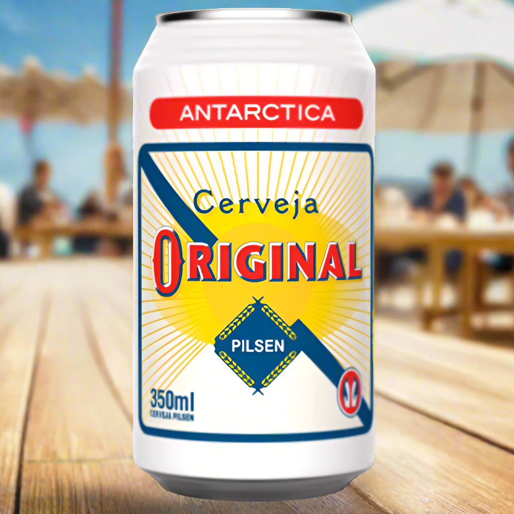 Antarctica Cerveja Original beer can on a white background.