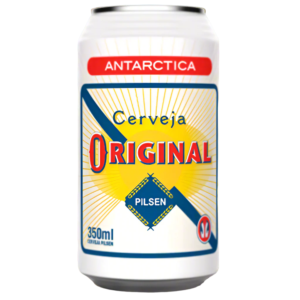 Antarctica Cerveja Original can on a beach background.