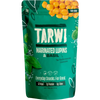 Green package of Tarwi marinated lupins with basil on a white background
