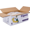 Open cardboard box with Frigosto packaging on a white background