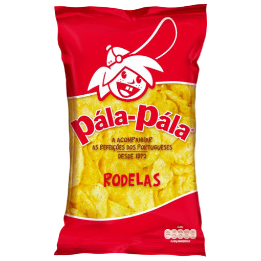 Red and yellow bag of Pala-Pala Rodelas snacks on a white background