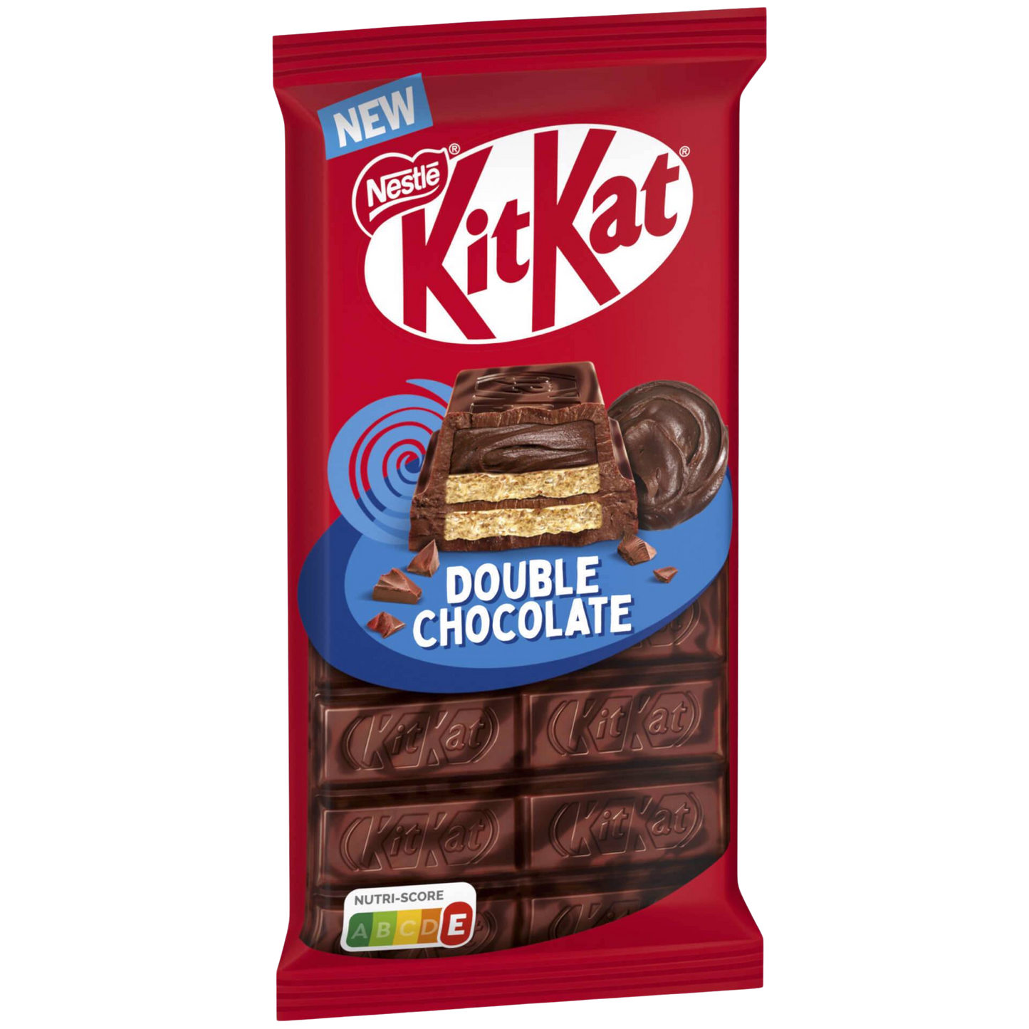 Red Nestle KitKat Double Chocolate packaging on a white background