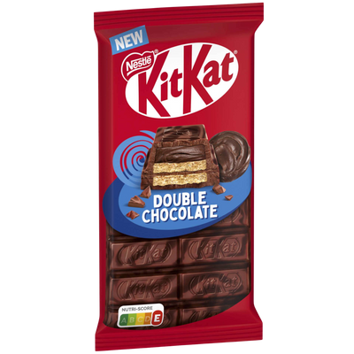 Red Nestle KitKat Double Chocolate packaging on a white background