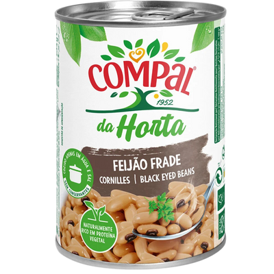 Can of Compal da Horta black-eyed beans on a white background