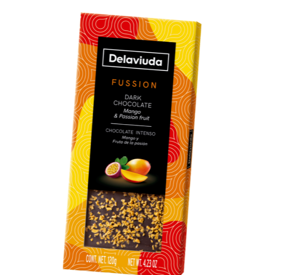 Tafel mit dunkler Schokolade, Mango und Passionsfrucht – 120 g