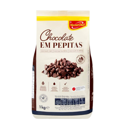 Bag of MasterChef chocolate chips on a white background