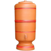 Terracotta water dispenser with red bands on a white background