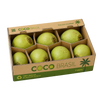 Box of green coconuts with 'Coco Brasil' branding on a white background