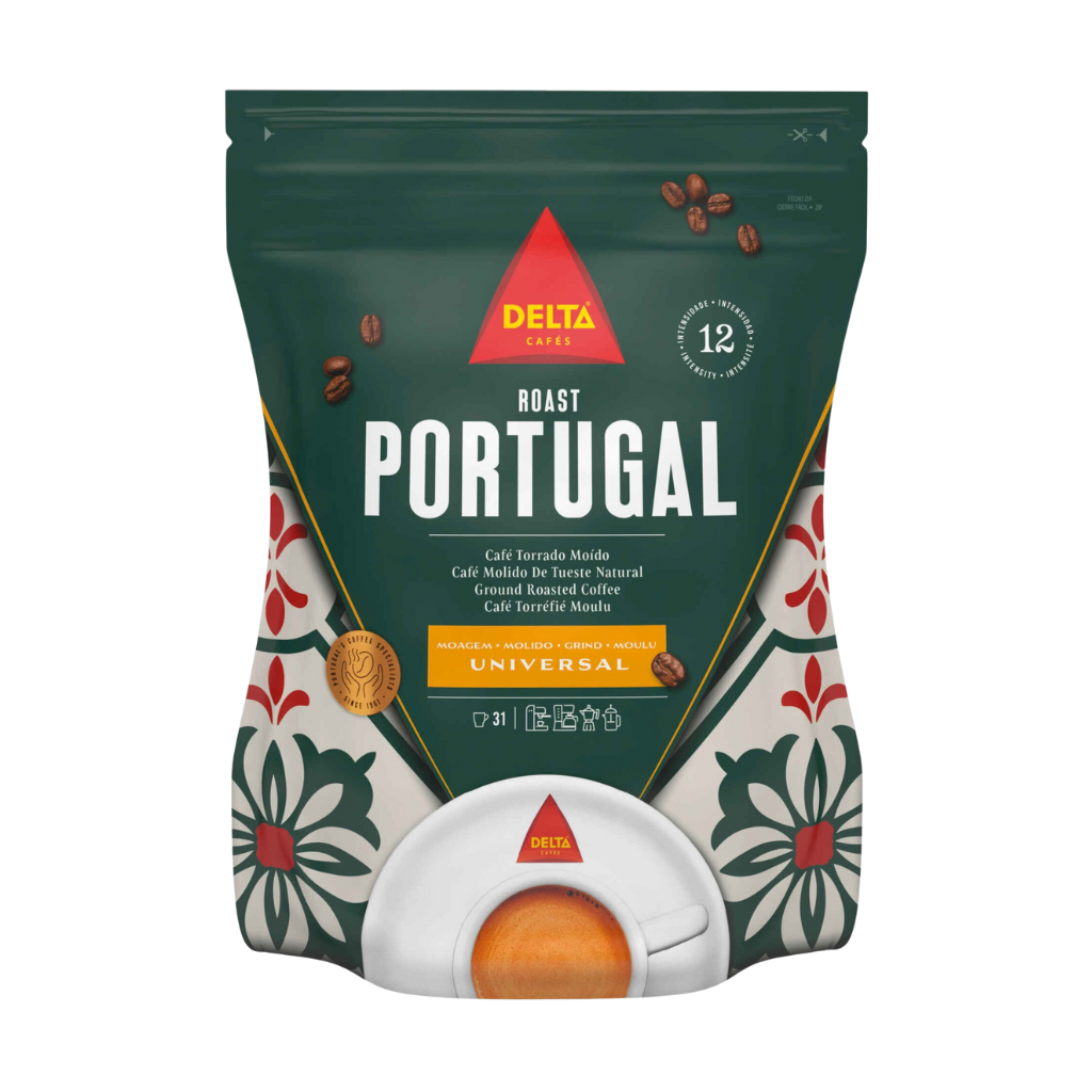 Delta Coffee Roast Portugal package with decorative design on a white background