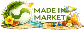 Logo with tropical elements and 'Made in Market' text on a white background