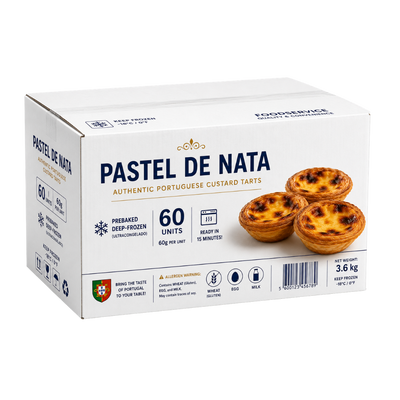 Caixa de Pastel de Nata Pré-Cozido (60 Unidades) – Autênticas Tartes de Nata Portuguesas