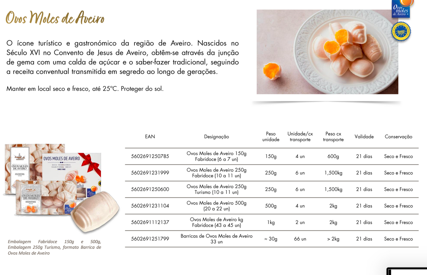 Traditionelle portugiesische Eigelb-Süßigkeiten „Ovos Moles de Aveiro“ IGP – 250g