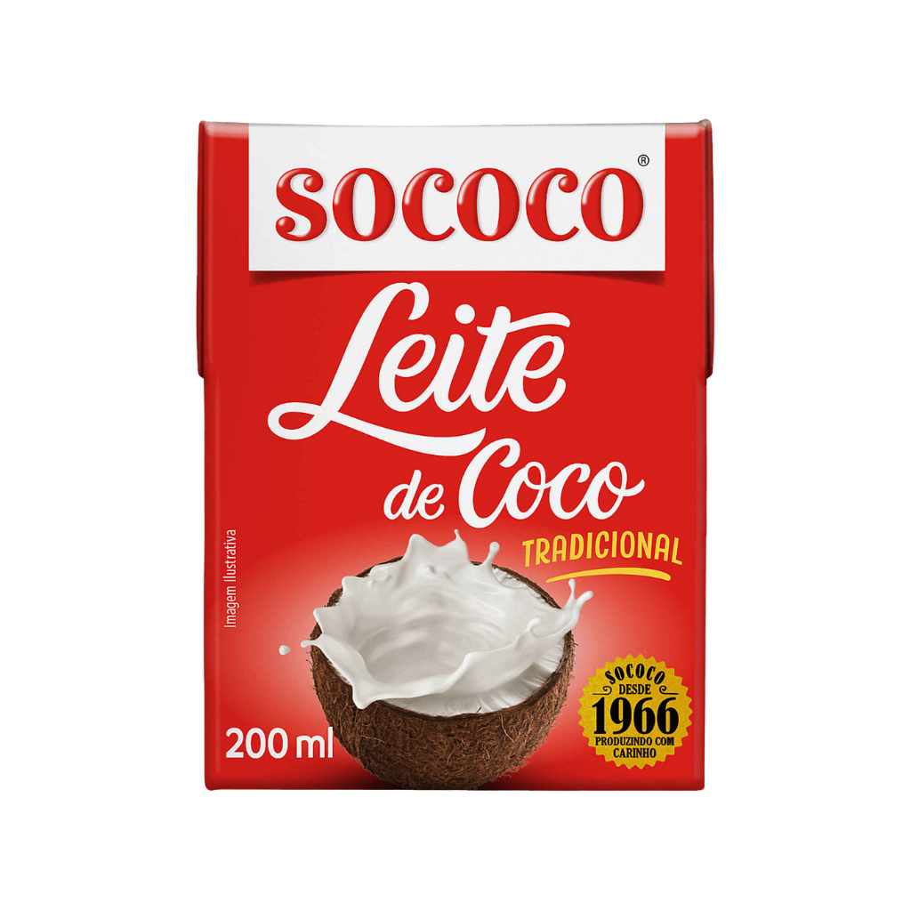 Red box of Sococo coconut milk with a coconut illustration on a white background