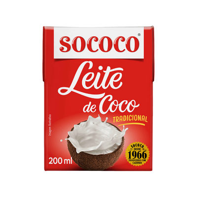 Red box of Sococo coconut milk with a coconut illustration on a white background
