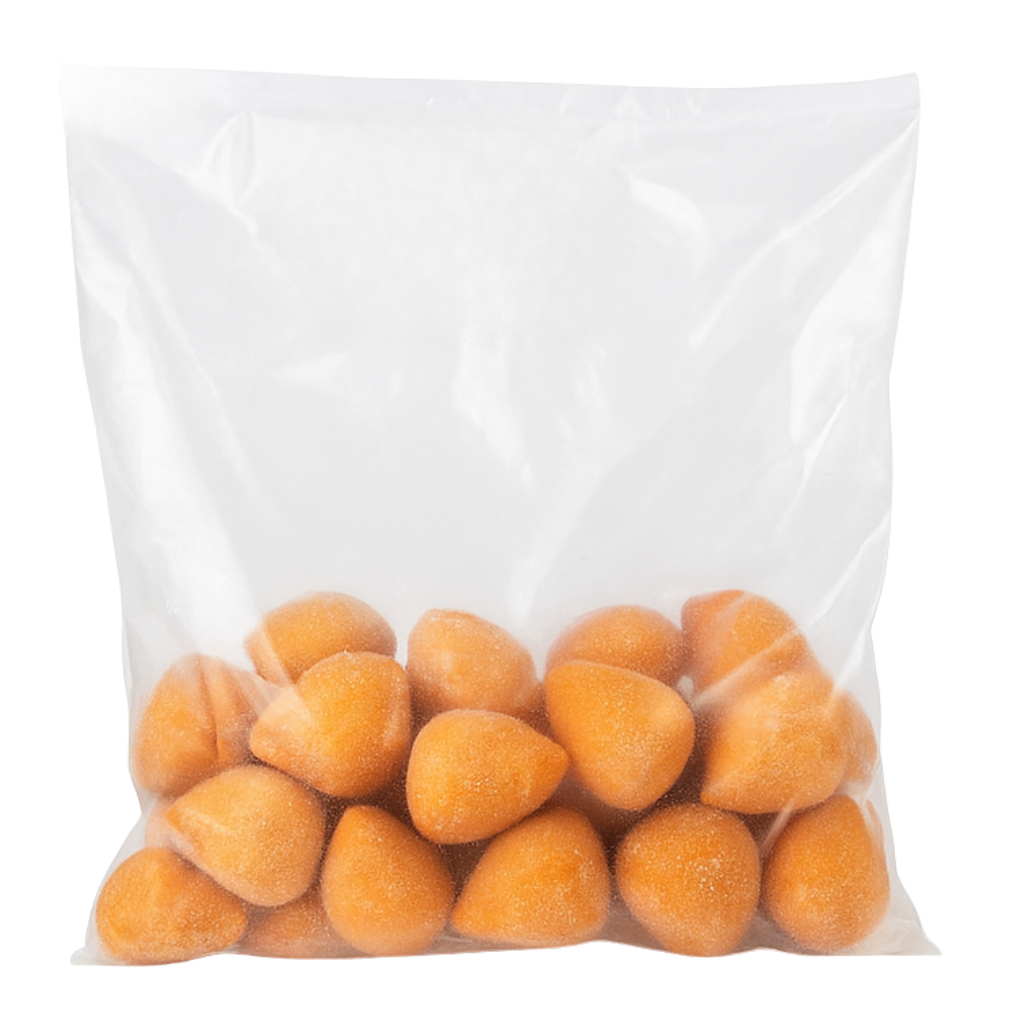 Bag of mini coxinhas on a white background.