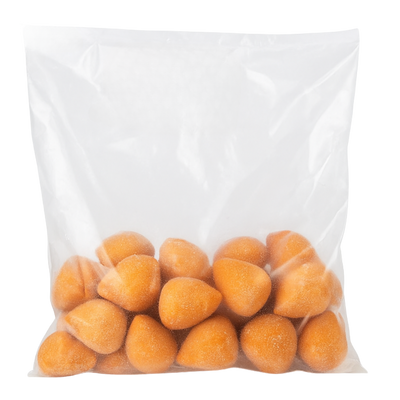 Bag of mini coxinhas on a white background.