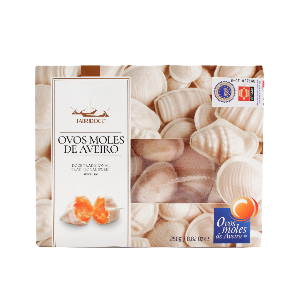 Packaging of Ovos Moles de Aveiro with visible branding on a white background