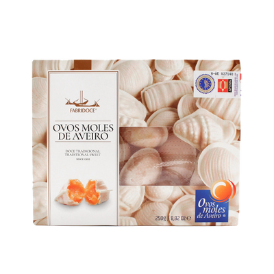 Packaging of Ovos Moles de Aveiro with visible branding on a white background