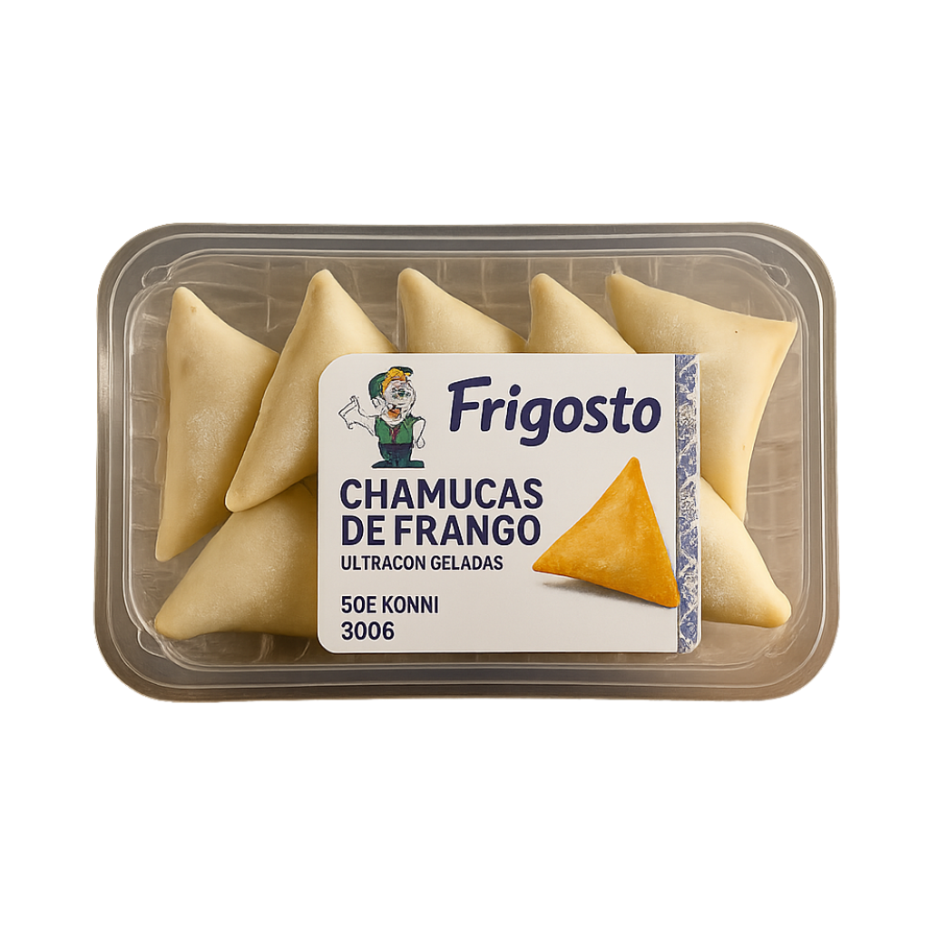 Packaged food items with Frigosto label on a white background