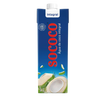 Sococo coconut water carton with blue and red design on a white background