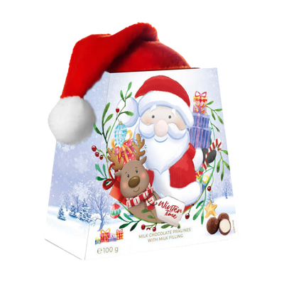Schokoladenbonbons mit Weihnachtsmannmütze – 100 g