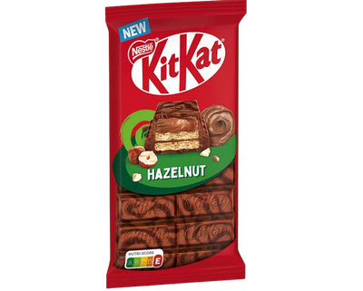 KitKat Hazelnut chocolate bar packaging on a white background