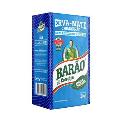 Blue packaging of Barão de Cotingueira with brand logo and text on a white background
