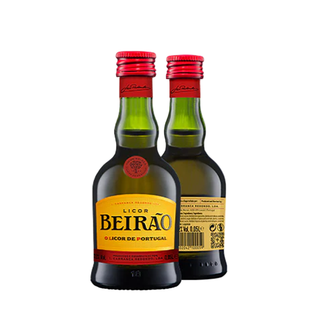Two bottles of Licor Beiráo on a white background
