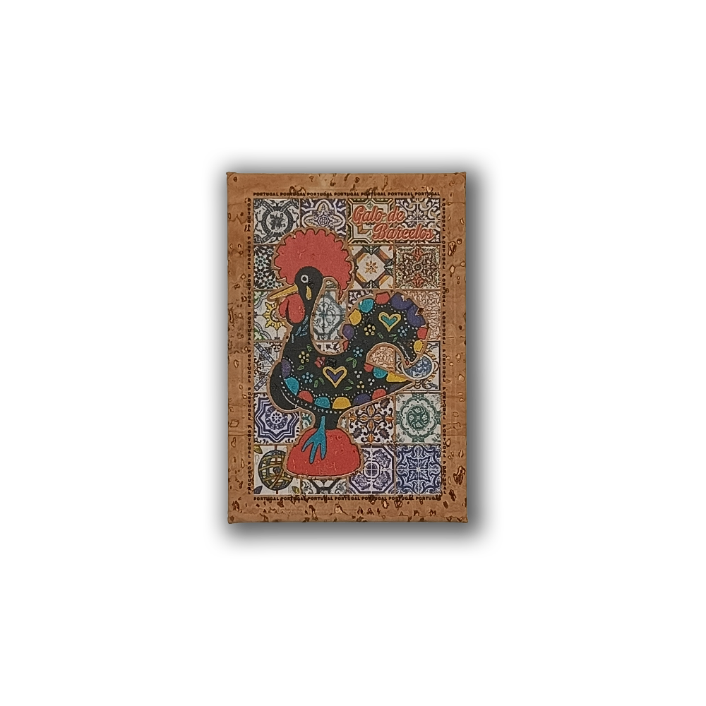 Galo sobre Azulejos - Íman de Geladeira em Cortiça