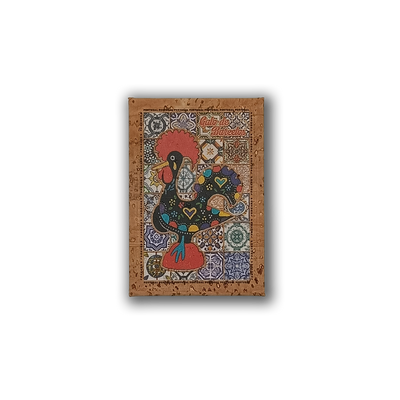 Galo sobre Azulejos - Íman de Geladeira em Cortiça