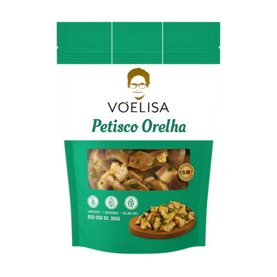 Green packaging of Vãelisa Petisco Orelha with product image and brand logo.
