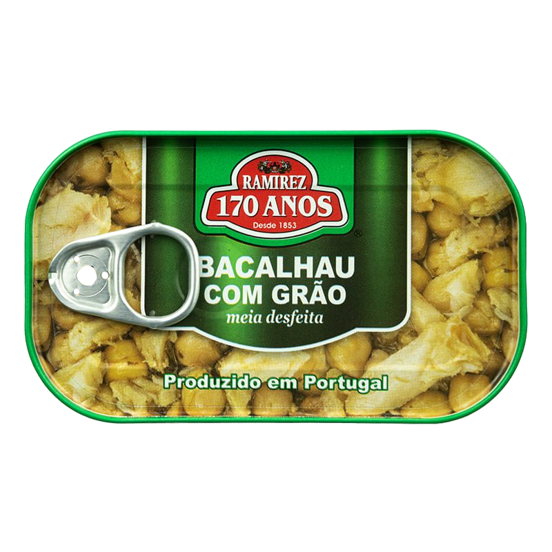 Canned food packaging with Ramirez brand label on a white background