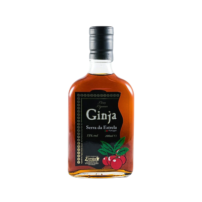 Bottle of Ginja with a black label on a white background