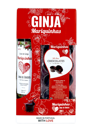 Conjunto Licóbidos - Licor de Ginja Mariquinhas mit 12 Copos Chocolate