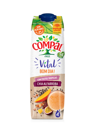 Compal Vital Chia and Carob with Tropical Fruits Bom Dia - 1L